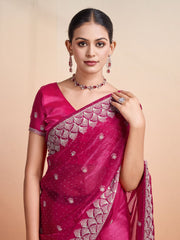 Stone Embroidery Organza Handloom Saree