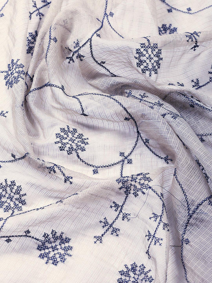 Neck Embroidered Cotton Blend Unstitched Suit Piece With Dupatta