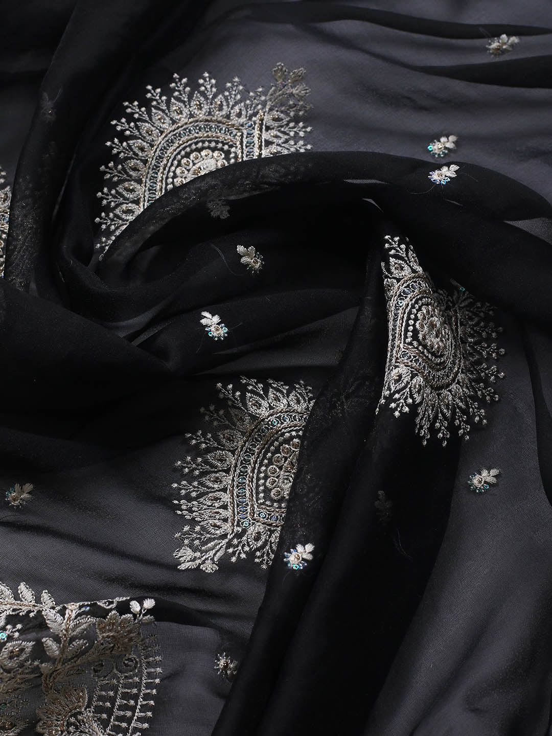 Neck Embroidery Organza Unstitched Suit Piece With Dupatta
