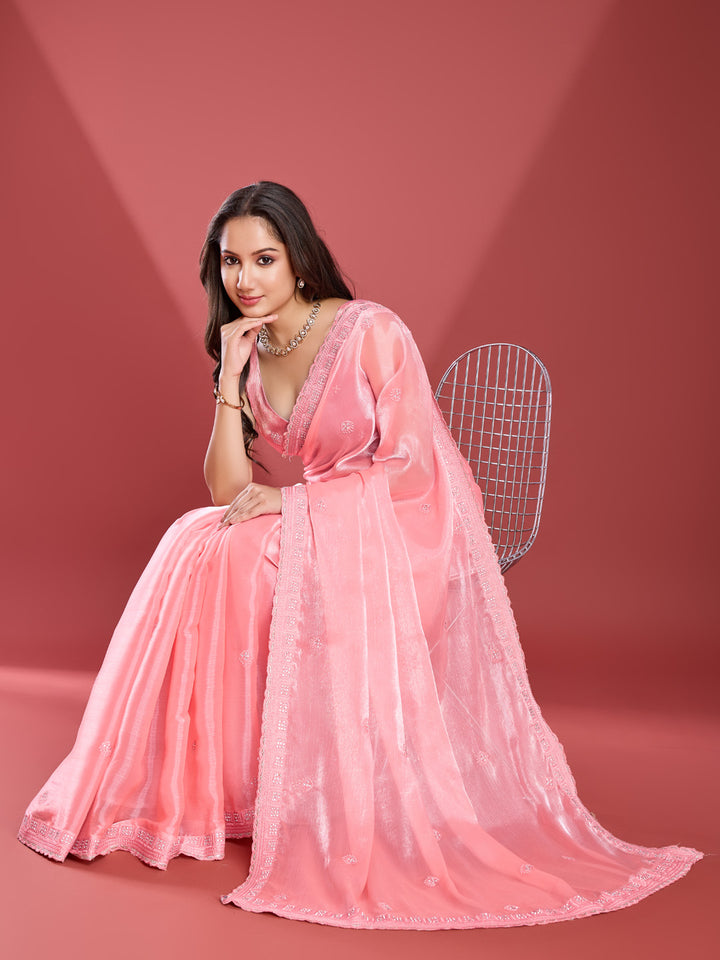 Embroidered Chinon Saree