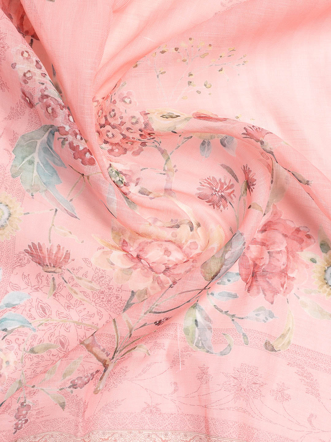 Floral Printed Linen Unstitched Suit Piece With Dupatta