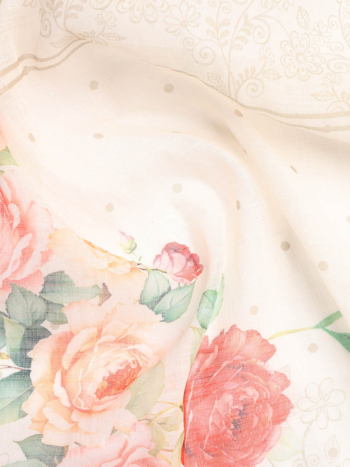 Floral Printed Linen Unstitched Suit Piece With Dupatta