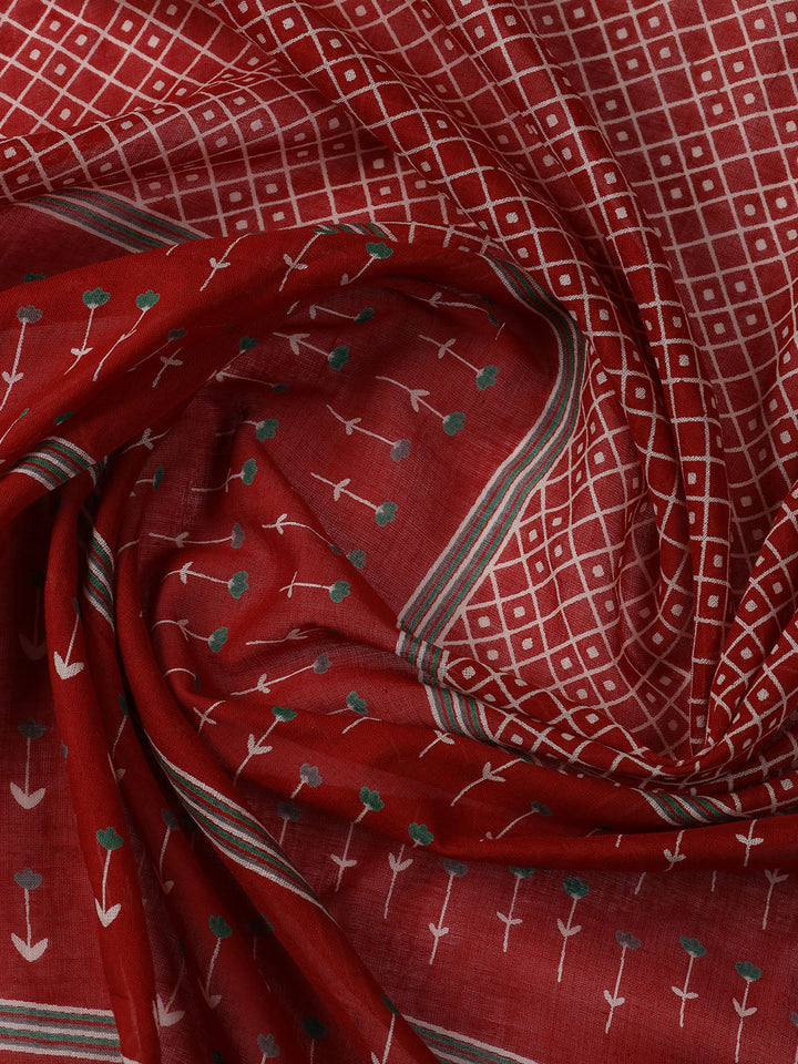 Neck Work Cotton Blend Unstitched Suit With Dupatta