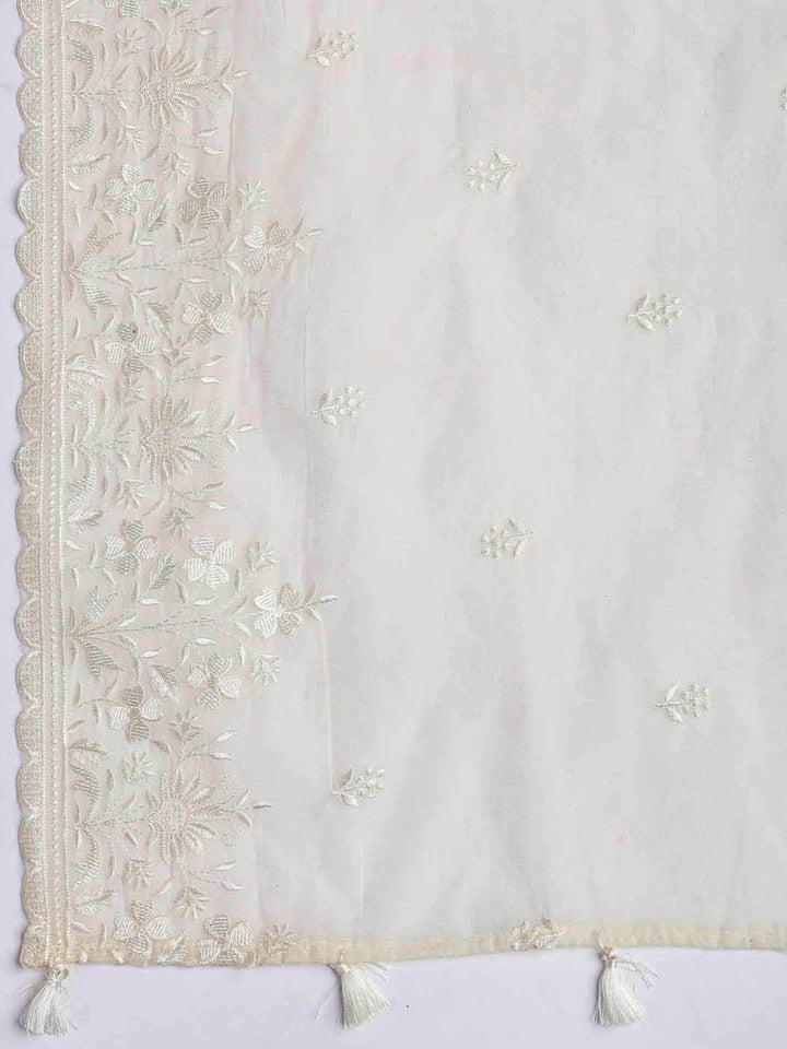 Embroidered Chanderi Unstitched Suit With Dupatta