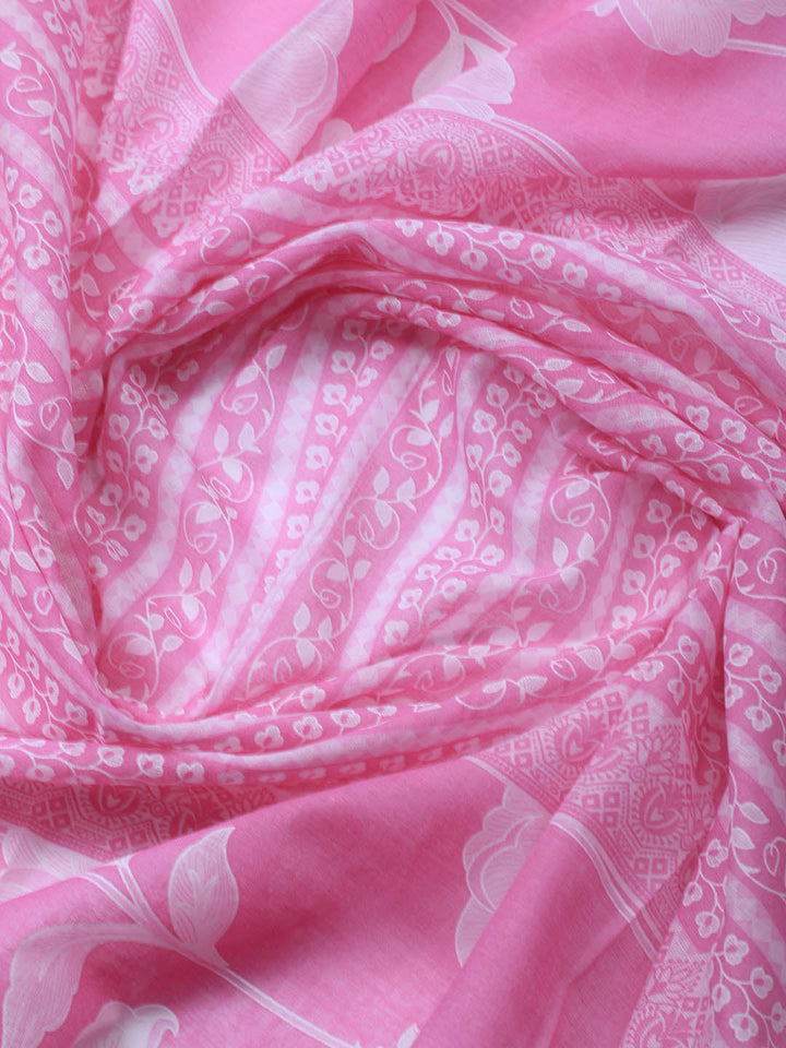 Printed Cotton Blend Unstitched Suit With Dupatta