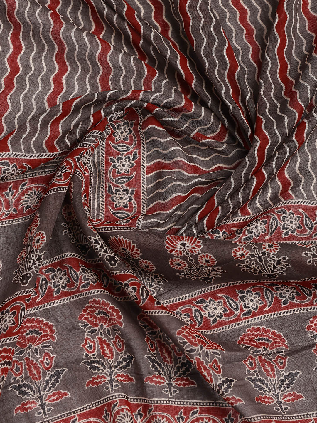 Printed Cotton Blend Unstitched Suit With Dupatta