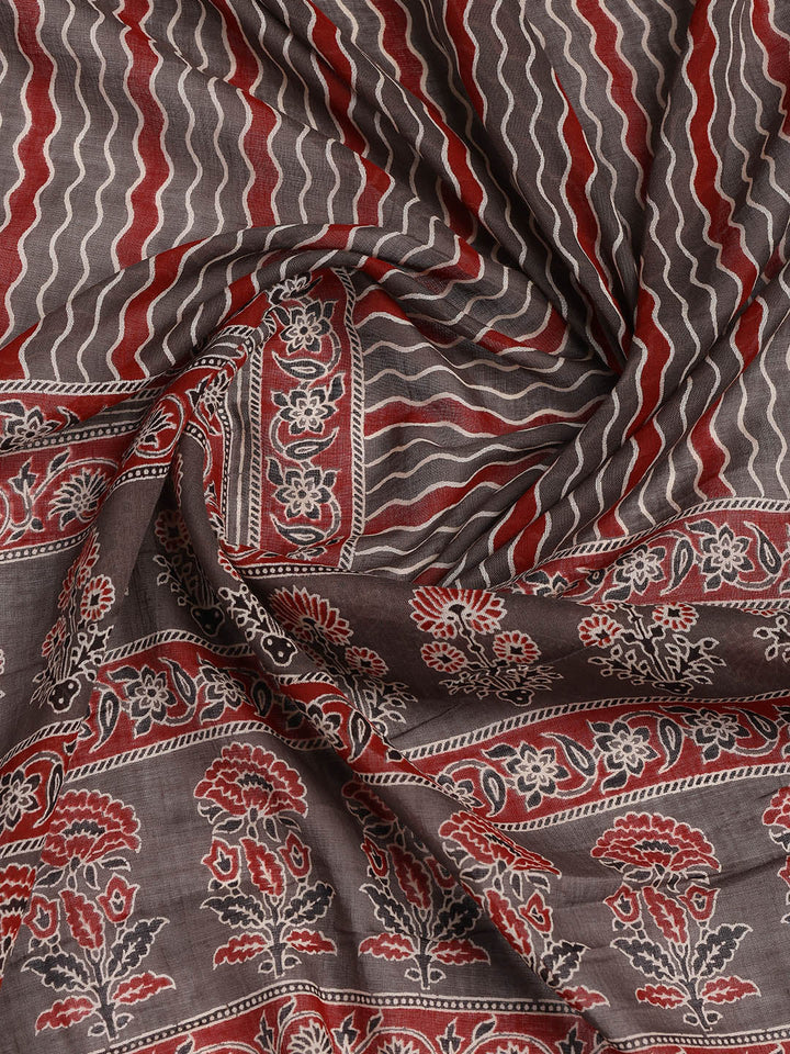 Printed Cotton Blend Unstitched Suit With Dupatta