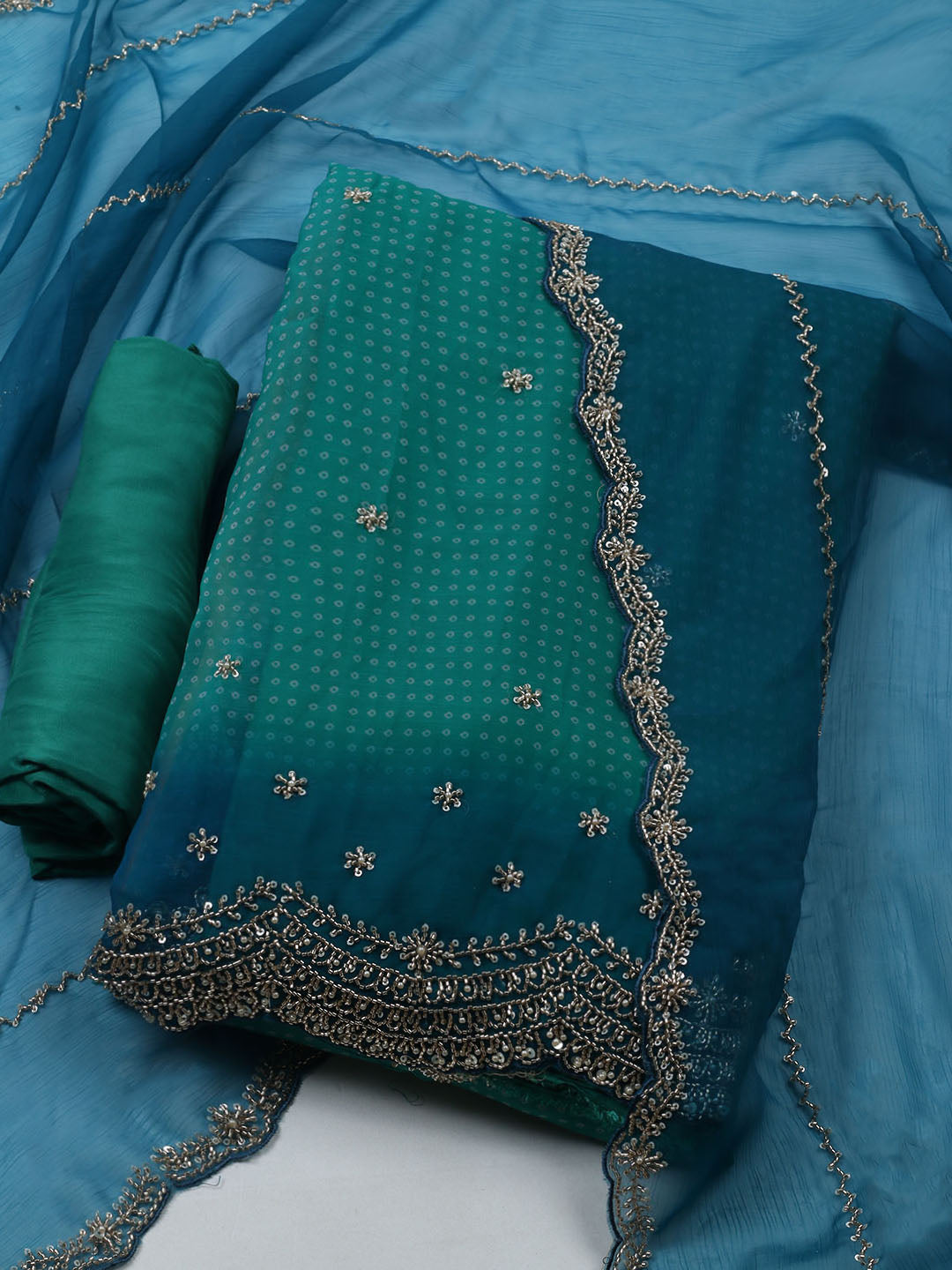 Embroidered Organza Unstitched Suit With Dupatta