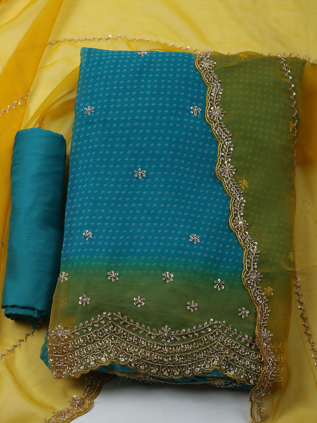 Embroidered Organza Unstitched Suit With Dupatta