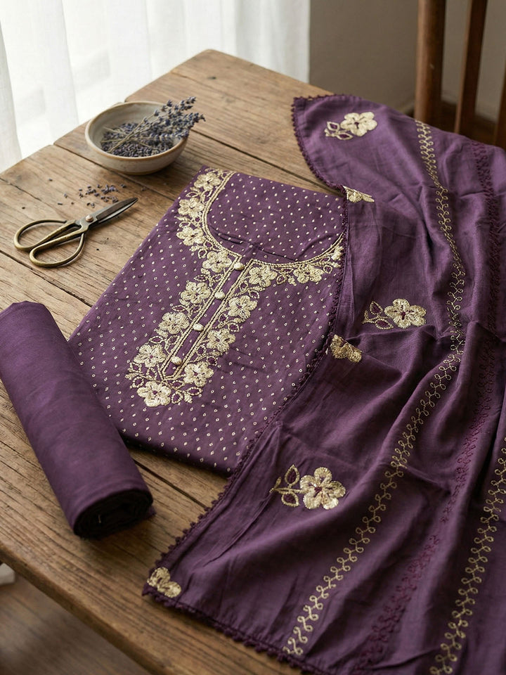 Embroidered Cotton Blend Unstitched Suit With Pant &amp; Dupatta