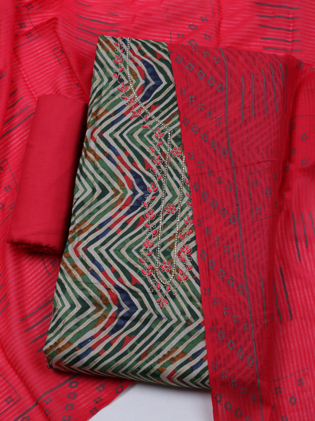 Embroidered Cotton Blend Unstitched Suit With Dupatta