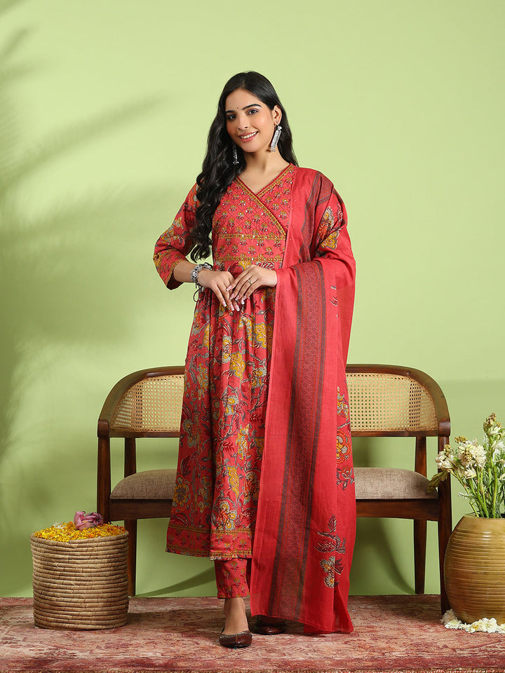 Printed Cotton Kurta With Pant &amp; Dupatta