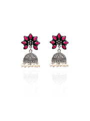 Pink Stone Oxidized Jhumka