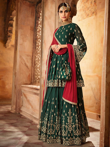 Zari Beads Sequins Work Georgette Semi Stitched Suit