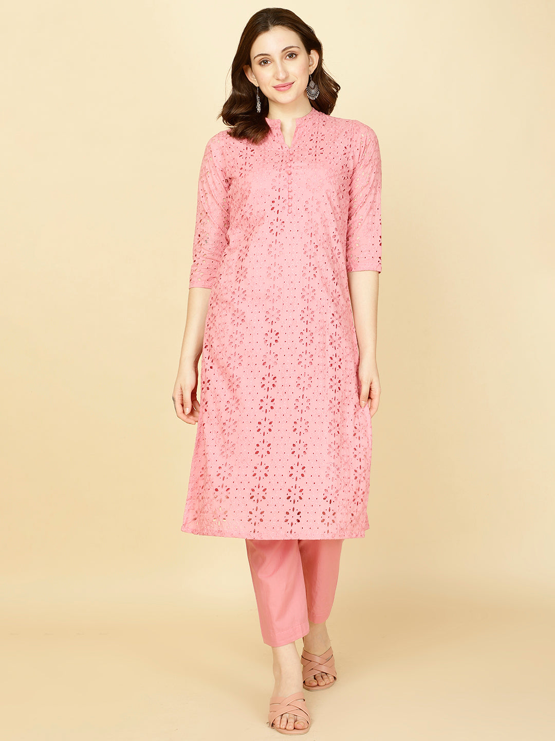 Schiffli Embroidery Cotton kurta With Pants