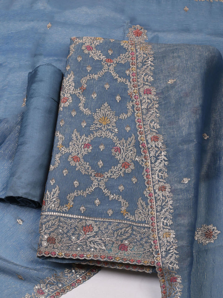 Woven Design Tissue Unstitched Suit With Dupatta