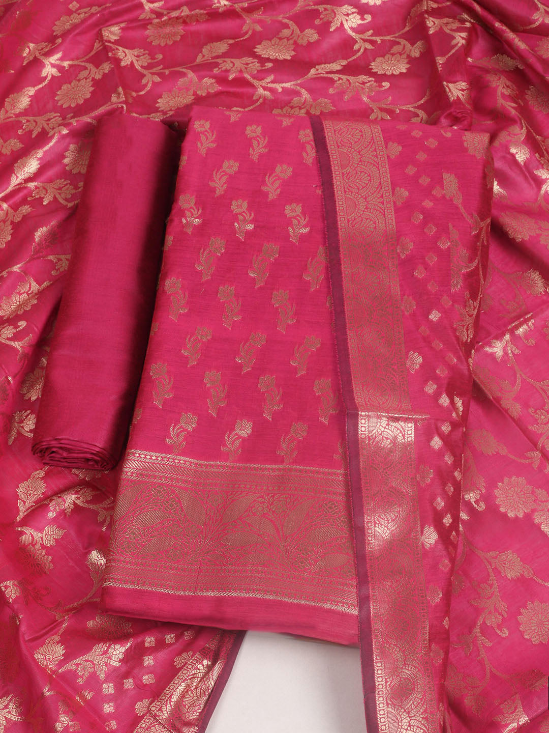 Woven Design Chanderi Unstitched Suit With Pant &amp; Dupatta