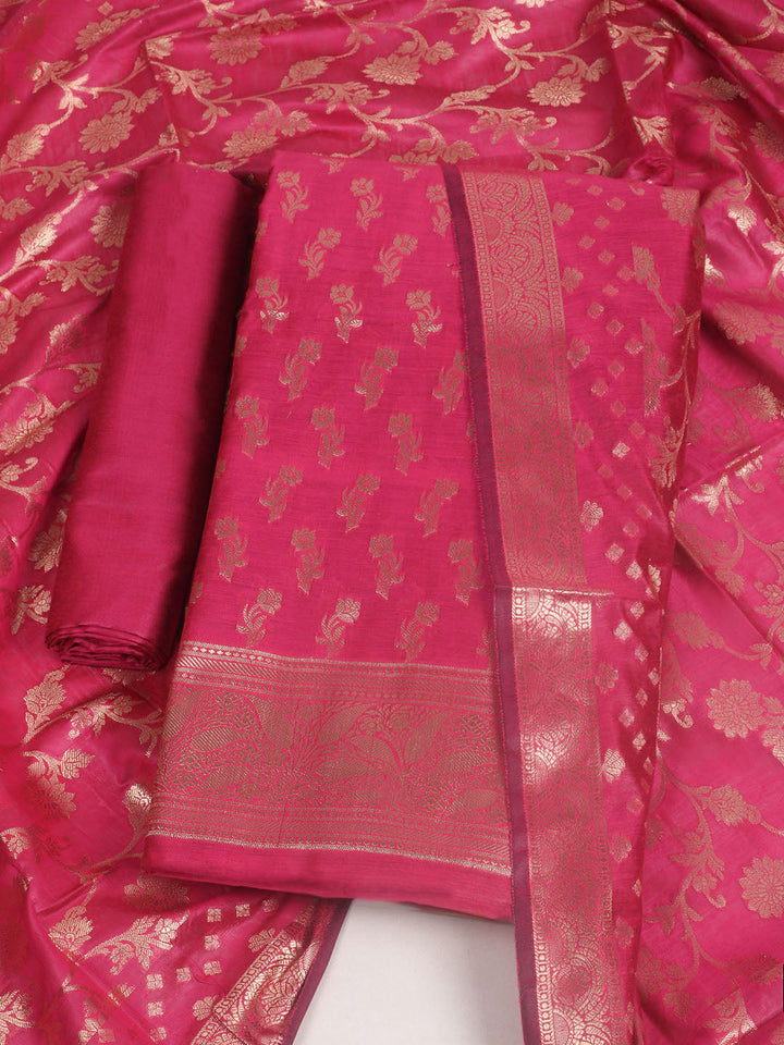 Woven Design Chanderi Unstitched Suit With Pant &amp; Dupatta