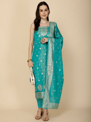 Woven Tissue Unstitched Suit Piece With Dupatta