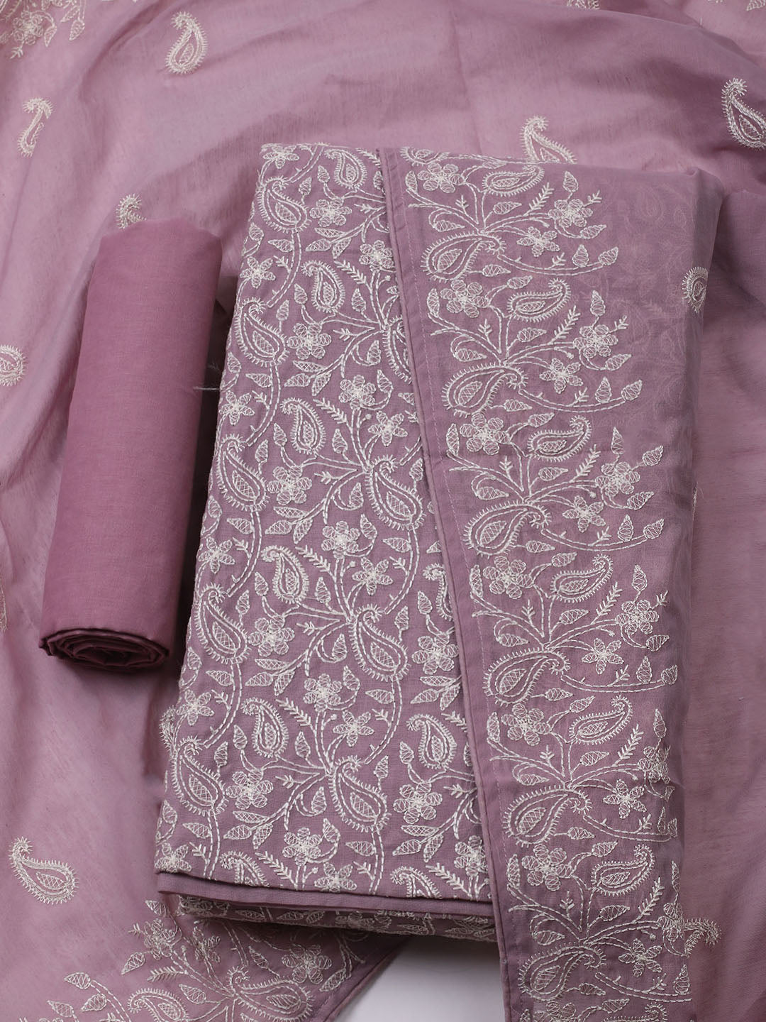 Embroidered Chanderi Unstitched Kurta With Pant & Dupatta