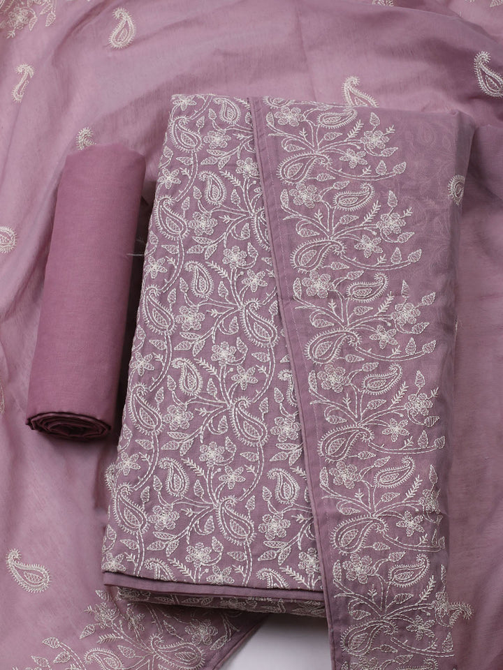 Embroidered Chanderi Unstitched Kurta With Pant &amp; Dupatta