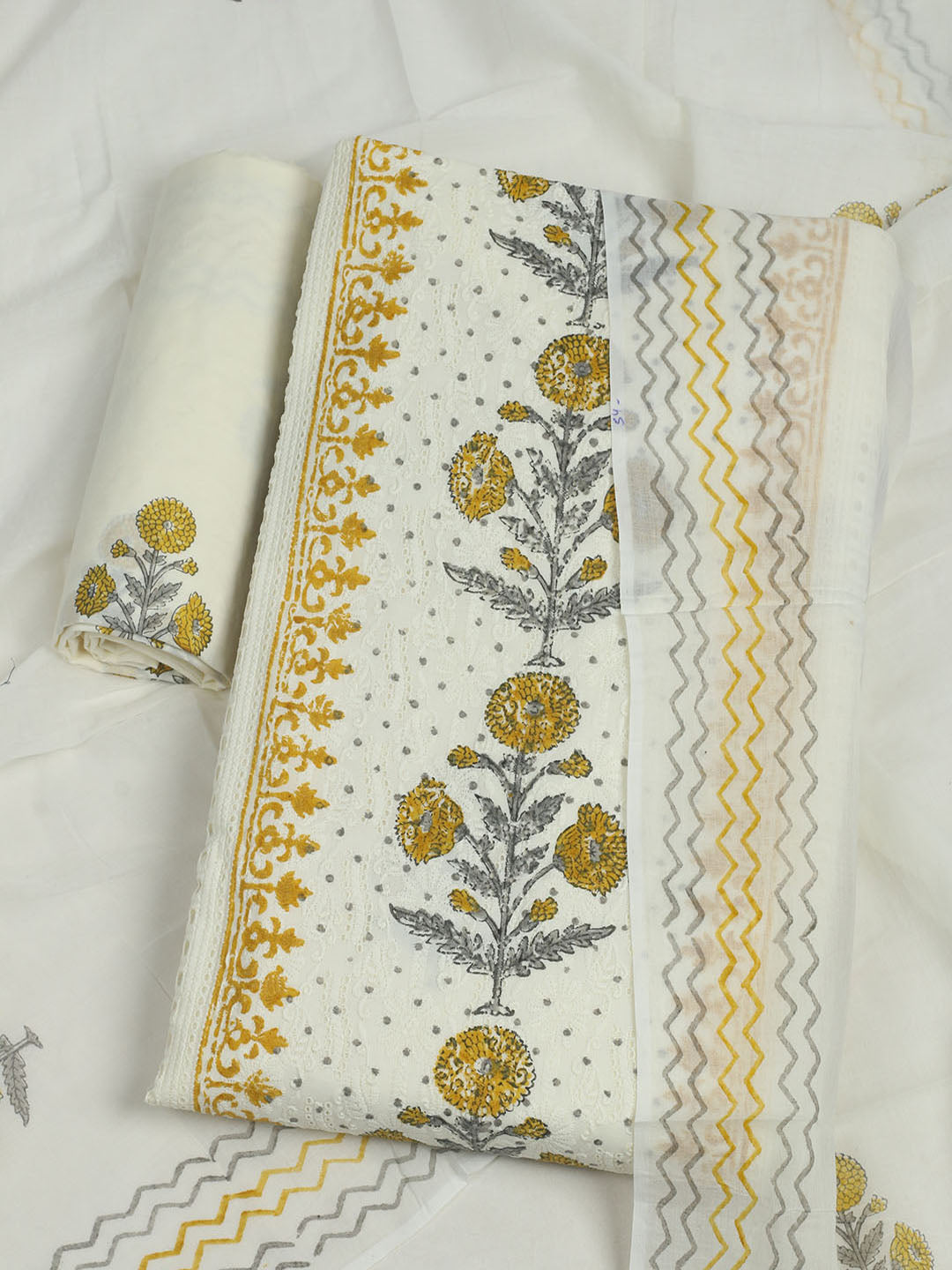 Embroidered Chanderi Unstitched Suit With Pant &amp; Dupatta