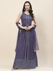 Resham Sequin Embroidery Georgette Kurta With Palazzo & Dupatta