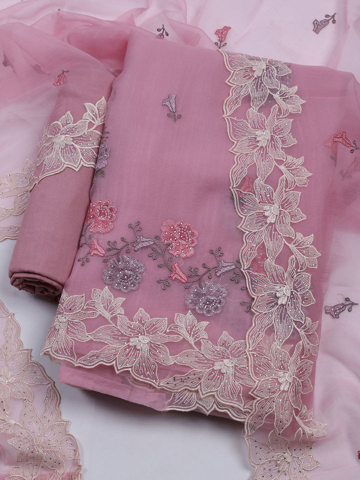 Embroidered Organza Unstitched Suit With Dupatta