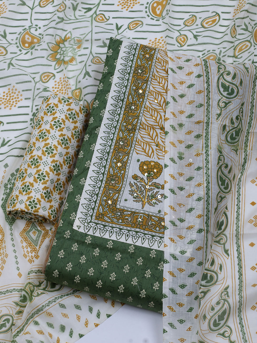 Neck Embroidered Cotton Blend Unstitched Suit With Dupatta