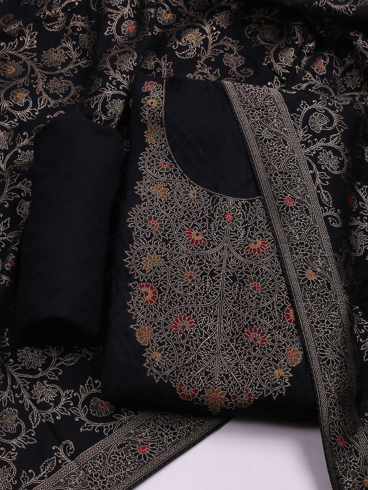 Pashmina Woven Design Unstitched Kurta With Pant &amp; Dupatta