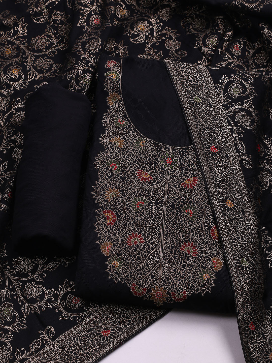 Pashmina Woven Design Unstitched Kurta With Pant & Dupatta