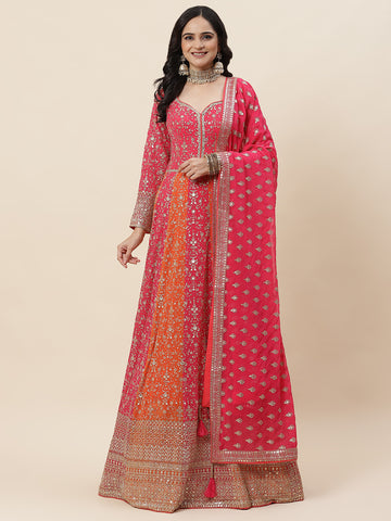 Sequin Embroidered Georgette Kurta With Pants & Dupatta