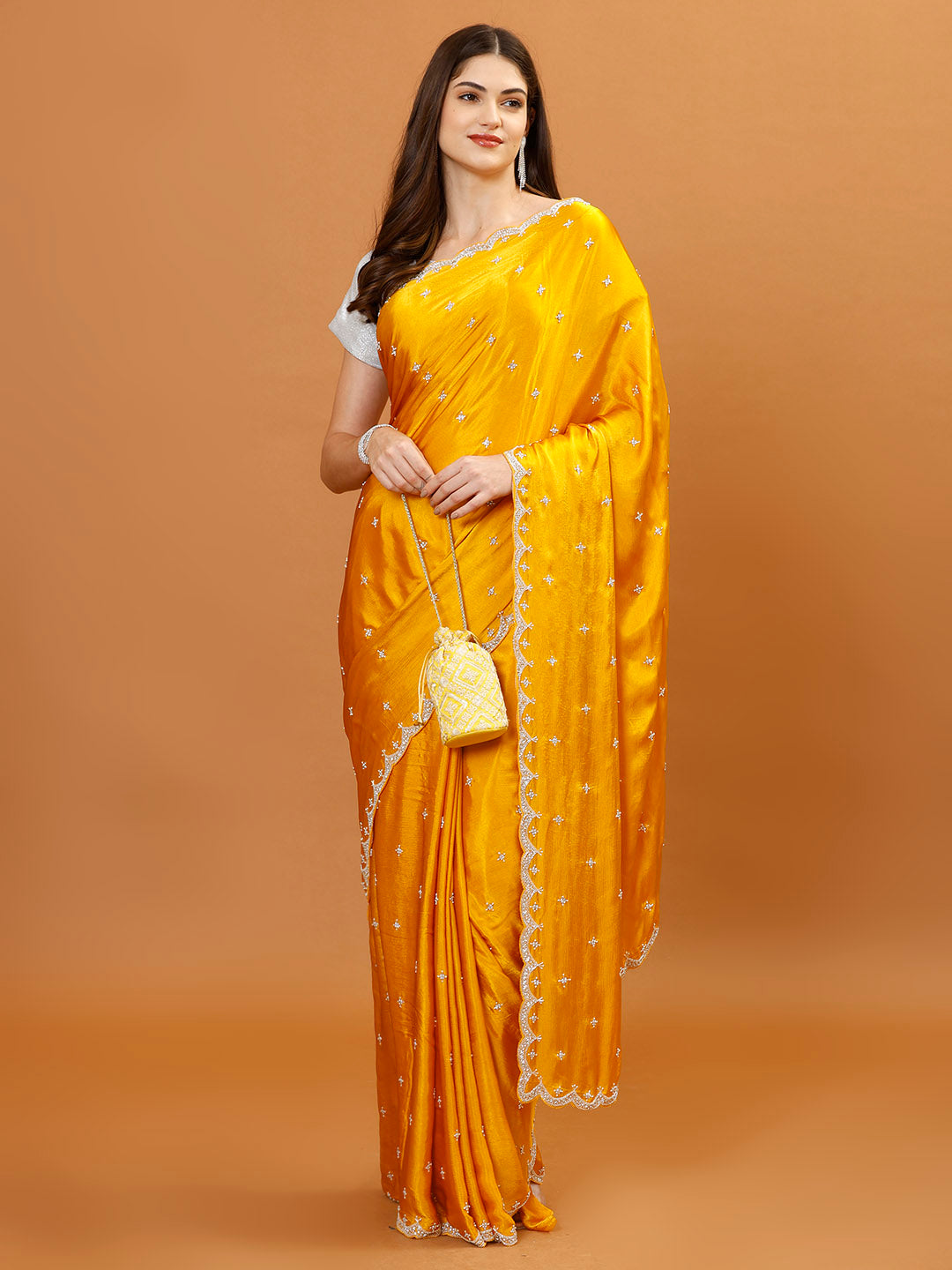 Hand Embroidery Chiffon Saree