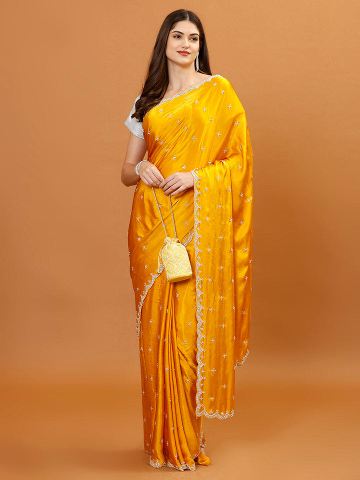 Hand Embroidery Chiffon Saree