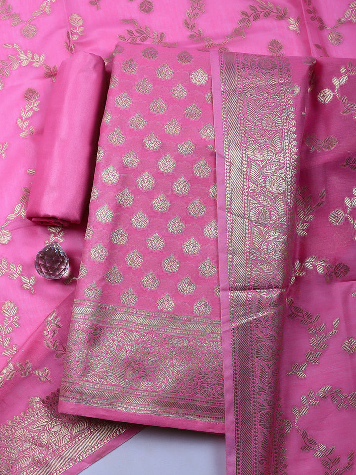Woven Design Chanderi Unstitched Suit With Pant &amp; Dupatta