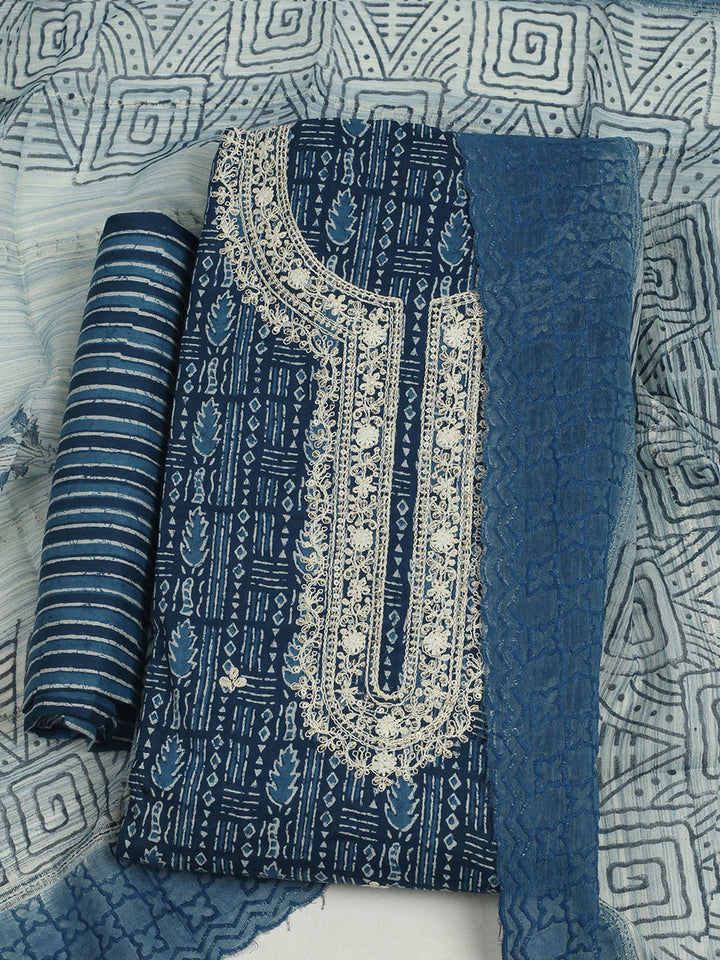 Printed Cotton Unstitched Suits Printed Suit With Pant &amp; Dupatta