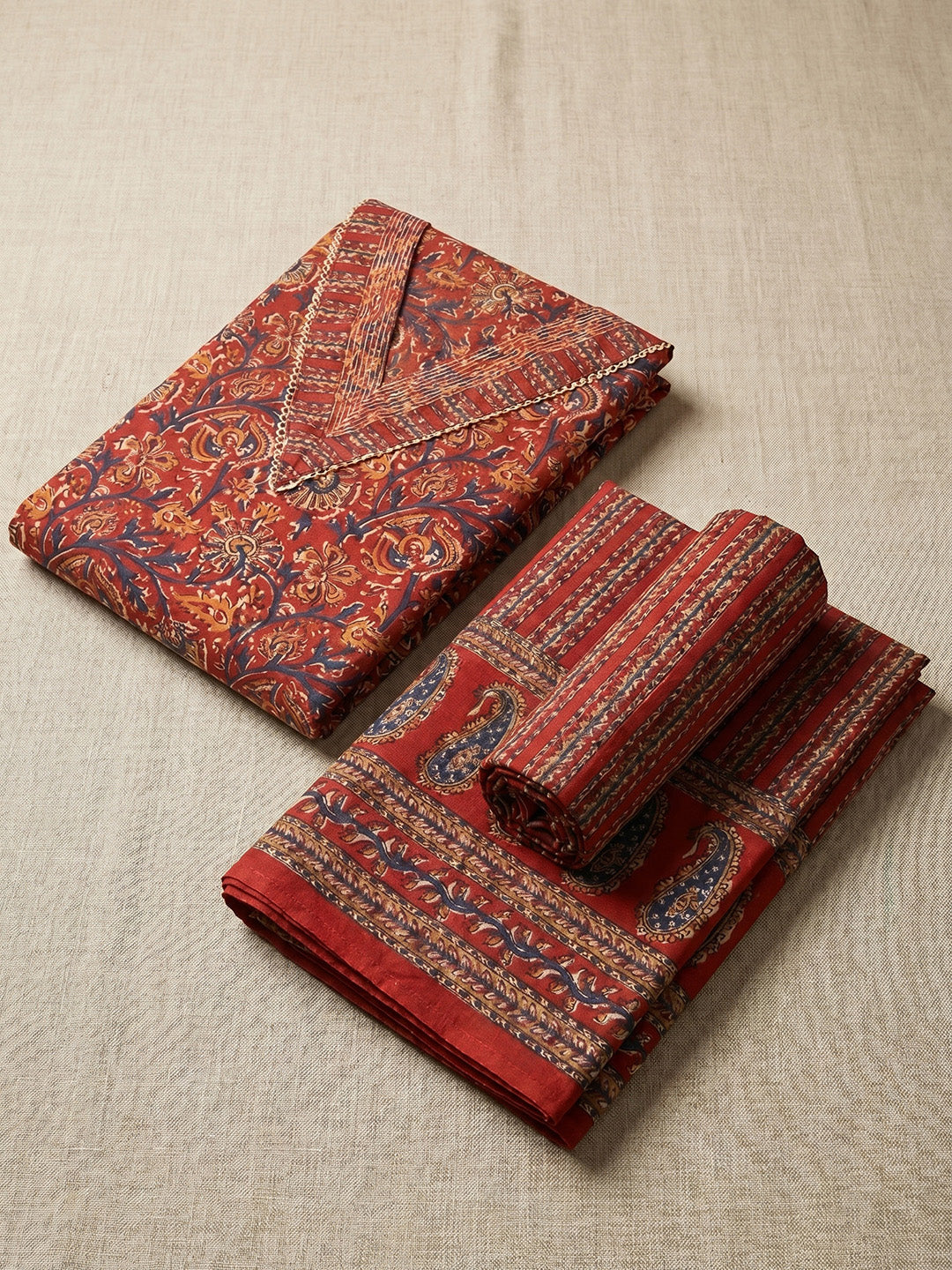 Printed Cotton Blend Unstitched Suit With Pant &amp; Dupatta