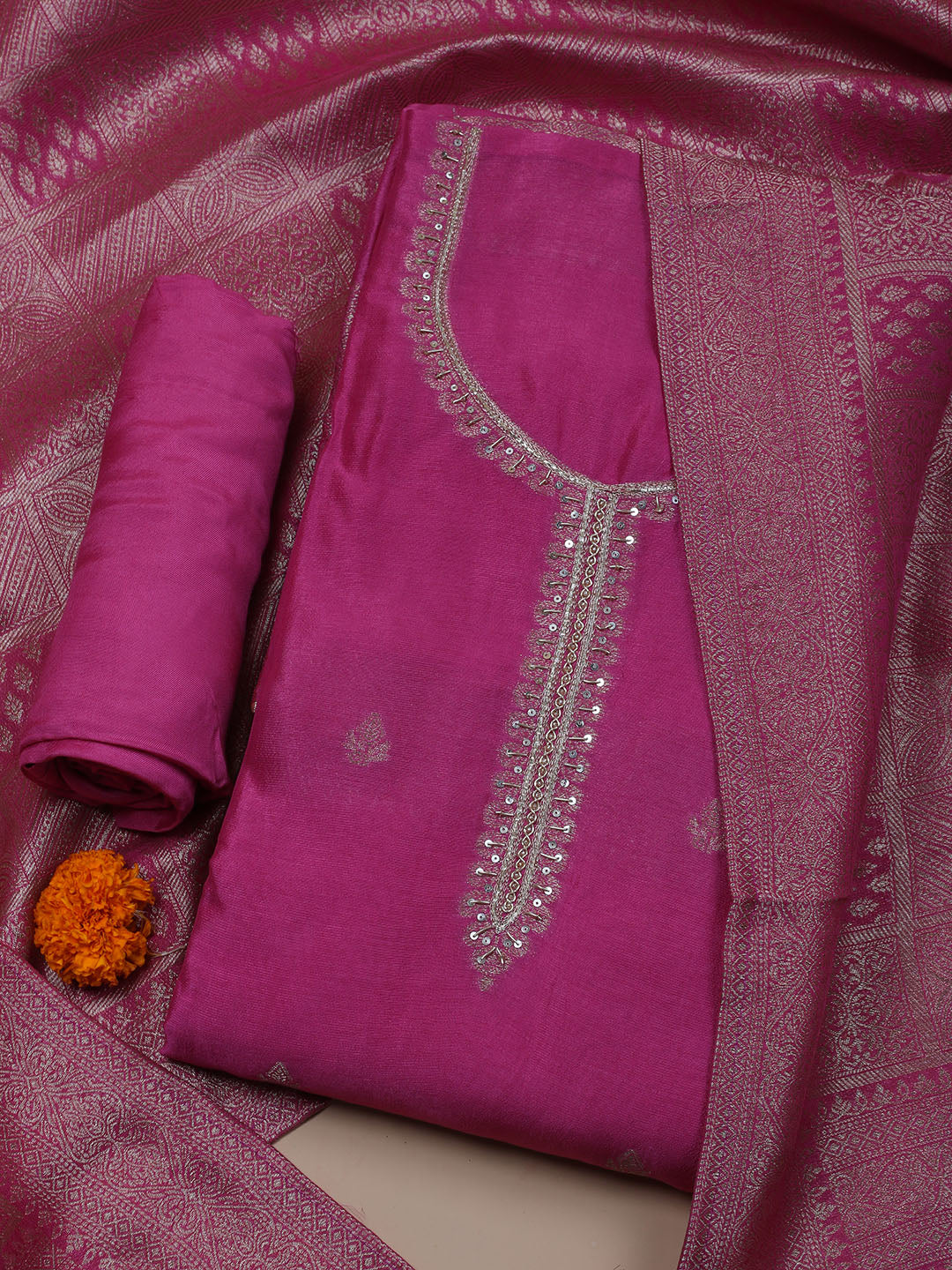 Kanjeevaram Chanderi Unstitched Suit With Dupatta