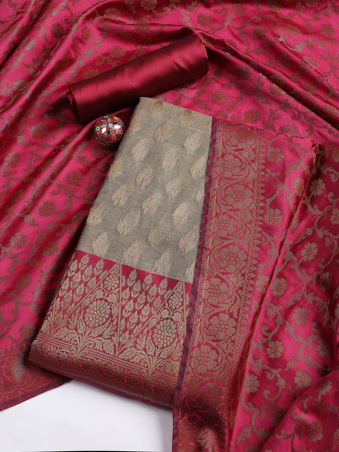 Woven Chanderi Unstitched Suit With Dupatta