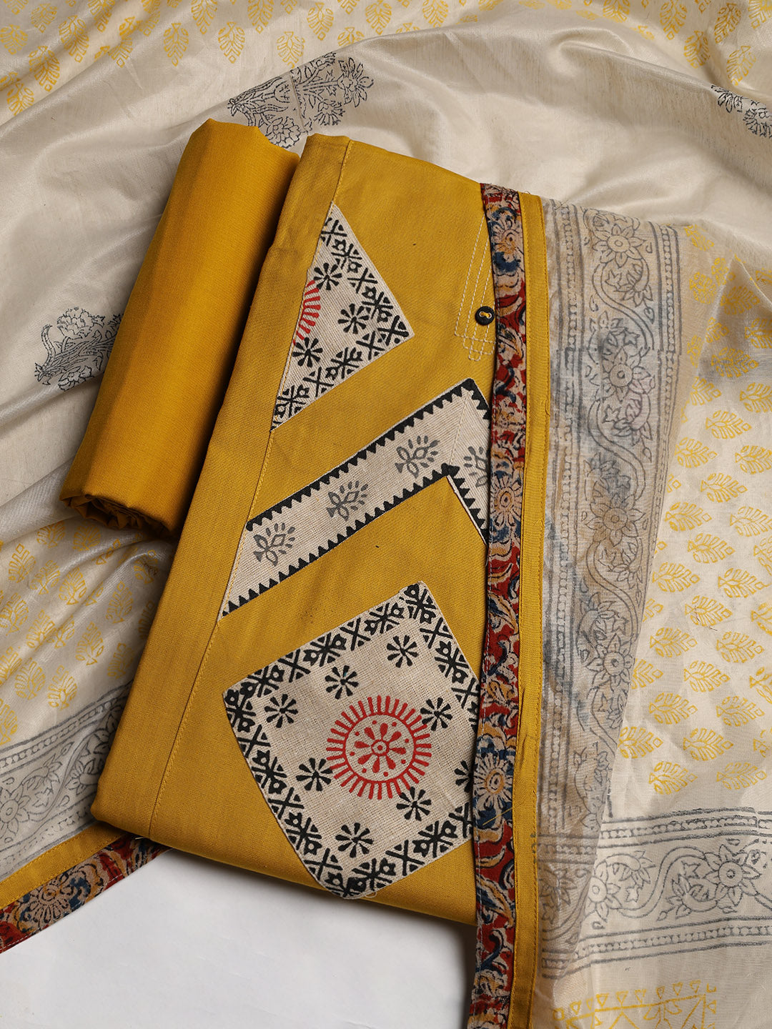 Neck Embroidered Cotton Blend Unstitched Suit With Dupatta