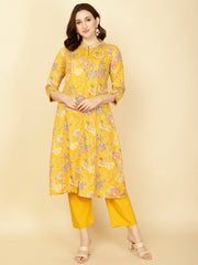 Floral Printed Cotton Kurta With Pants