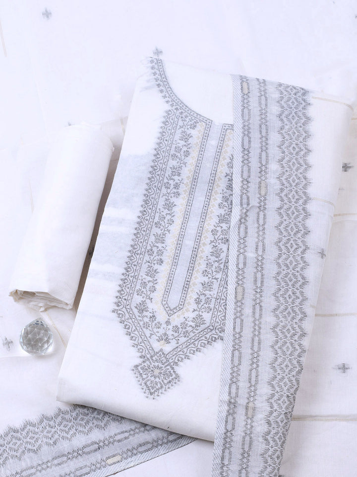 Woven Design Cotton Blend Unstitched Suit With Pant &amp; Dupatta