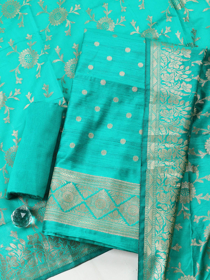 Woven Design Chanderi Unstitched Suit With Pant &amp; Dupatta