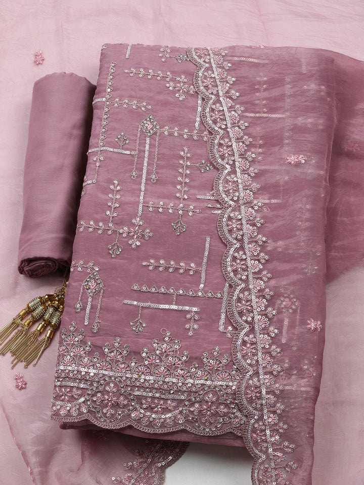 Embroidered Organza Unstitched Suit With Pant &amp; Dupatta