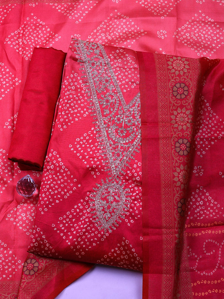 Embroidered Cotton Unstitched Suit With Pant &amp; Dupatta