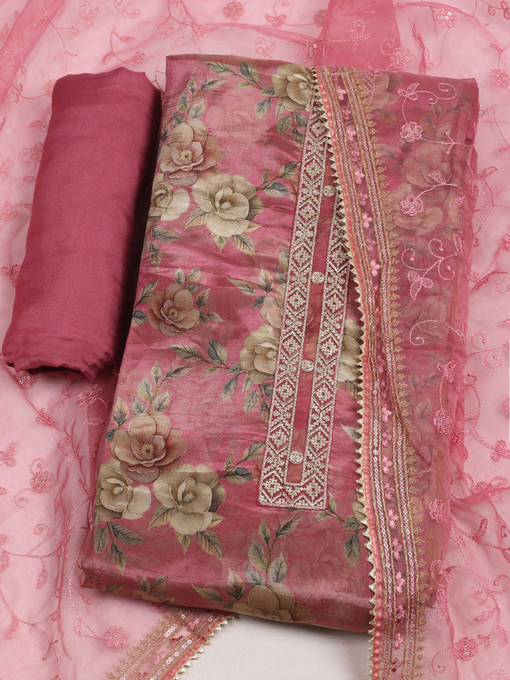 Patch Neck Art Silk Unstitched Suit With Dupatta