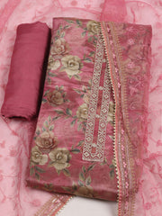 Patch Neck Art Silk Unstitched Suit With Dupatta