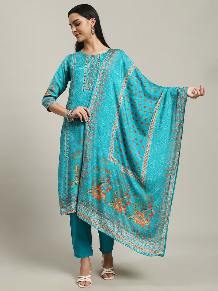 Printed Muslin Kurta With Pants &amp; Dupatta