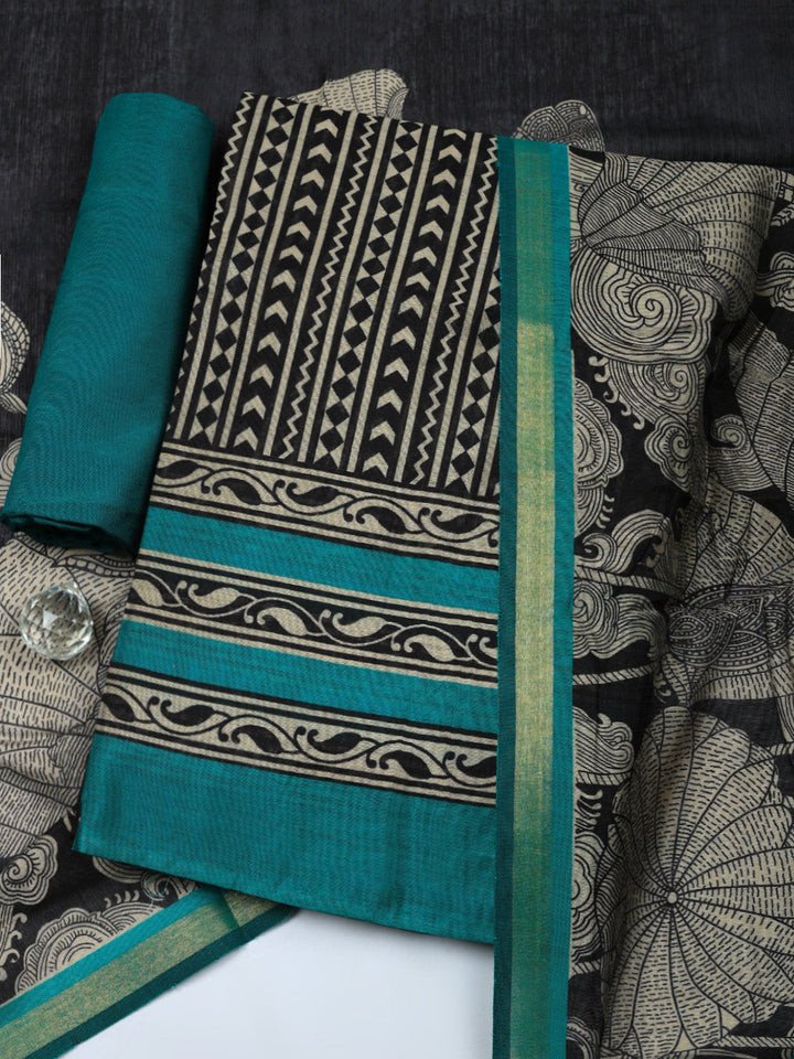 Printed Chanderi Unstitched Suit With Pant &amp; Dupatta