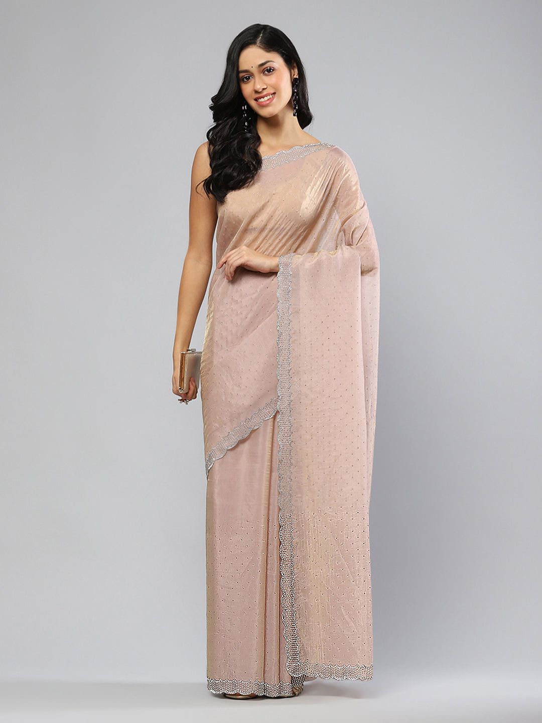 Swarovski Border Art-Chiffon Organza Plain Saree